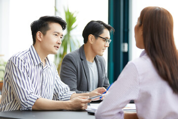 Fototapeta premium businessman meeting and talking about work or project with colleague in the office