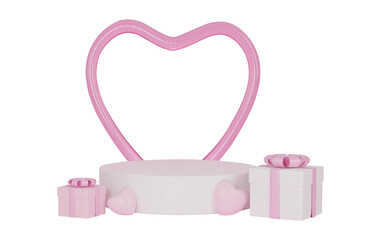 3D Heart and gift box with podium stand to show product display Isolated on transparent background PNG file format.