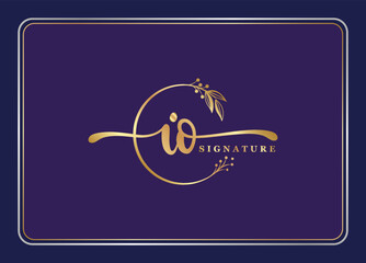 luxury gold signature initial IO logo design isolated leaf and flower