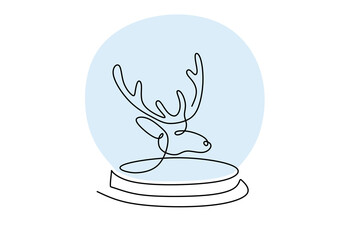 Hand drawing one line of deer head in glass on white background.