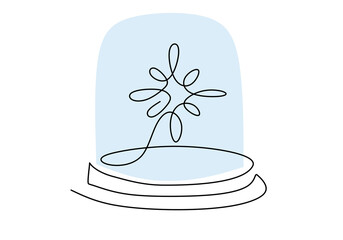 Hand drawing one line of snowflake in glass on white background.