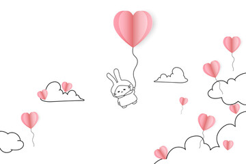 On a white sky background, a Valentine's Day postcard with paper flying elements.