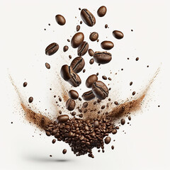 coffee bean explosion on white background, generative AI - obrazy, fototapety, plakaty