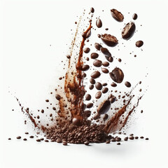 coffee bean explosion on white background, generative AI