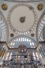 Fototapeta na wymiar Istanbul, Turkey . Interior of the Bayezid Mosque in Istanbul. Mosque architecture.