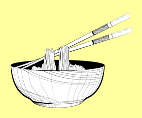 Noodles in a bowl with chopsticks