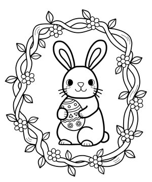 Easter Bunny Coloring Pages For Kids. Painting For Kindergarten And Elementary School Children . Children's Coloring Activity Sheet. Cute Illustration To Color. 