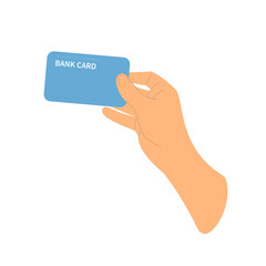 Hand holds  credit card, Bank card. Payment, transaction or purchase. Isolated on white background, process of buying  bank card.