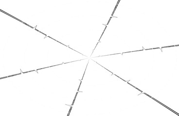 black star shaped lines with barbed hook design on horizontal white background. space for text. © Matylda Laurence