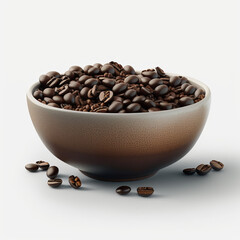 a bowl full of coffee beans on a white table with white back ground.  generative AI - obrazy, fototapety, plakaty