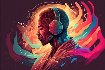 Fototapeta premium Happy soul jazz person feeling music in headphones