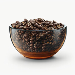Fototapeta premium a bowl full of coffee beans on a white table with white back ground. generative AI