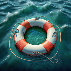lifebelt, drifting at sea, generative AI  - obrazy, fototapety, plakaty