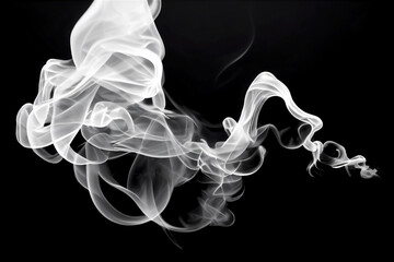Beautiful and elegant wisp of white smoke on a black background, generative ai - obrazy, fototapety, plakaty