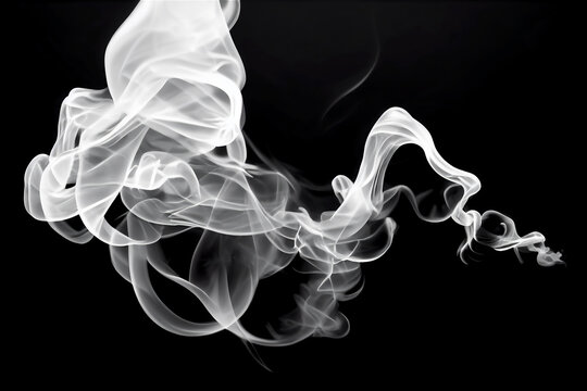 Beautiful and elegant wisp of white smoke on a black background, generative ai