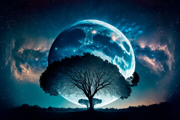 Fototapeta na wymiar Night sky with a huge moon, a beautiful digital image. Generative AI