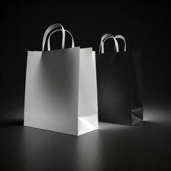 paper shopping or gift bag, white and black on Black background, generative AI  - obrazy, fototapety, plakaty