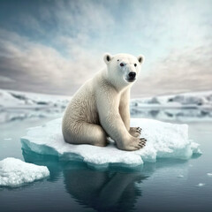 white polar bear drifting on the ice, copy space,  generative AI - obrazy, fototapety, plakaty