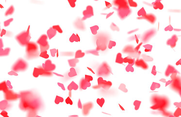 Fototapeta Falling red and pink hearts isolated on transparent background. Valentine’s day design. 3D rendering obraz