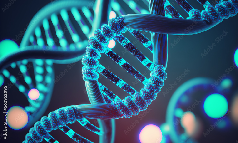Aufkleber concept of the evolution of human dna in the distant future. view under the microscope. blue helix b