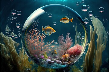 enclosed in a bubble, life in the aquarium