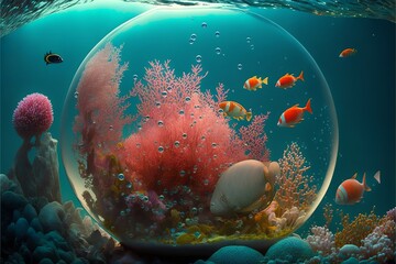 Obraz na płótnie Canvas enclosed in a bubble, life in the aquarium