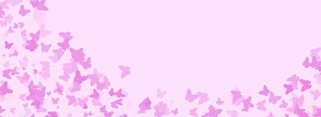 Pink background with colorful confetti butterflies.