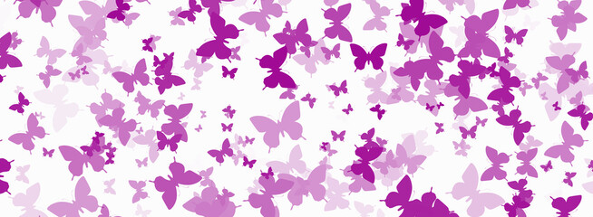 White background with pink confetti butterflies.