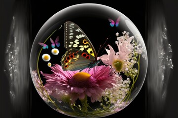 enclosed in a bubble with flower and butterfly