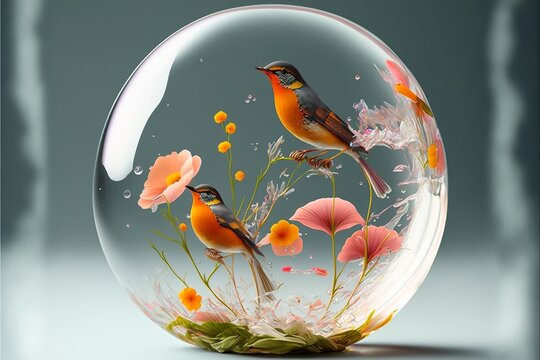 enclosed in a bubble with flower and bird