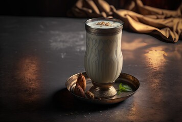 illustration of Indian traditional style drink yogurt like with spice, Lassi  Generative Ai