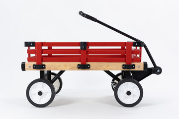 Wood wagon on wheels with white background