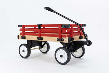 Wood wagon on wheels with white background
