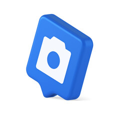 Photo video camera multimedia content creation button optical lens zoom device 3d speech bubble icon