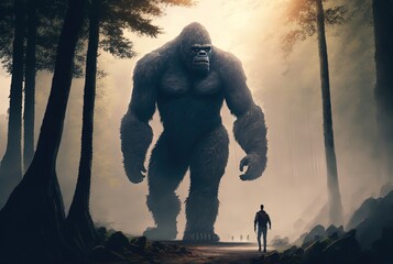 gigantic black gorilla in forest Generative Ai	 - obrazy, fototapety, plakaty