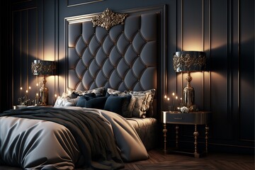 Edles elegantes exclusives Schlafzimmer mit schöner dekoration, ai generativ