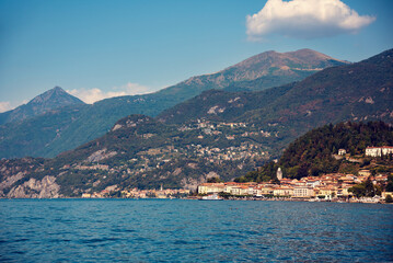 Lake Como in Italy. Natural landscape with mountains and blue lake