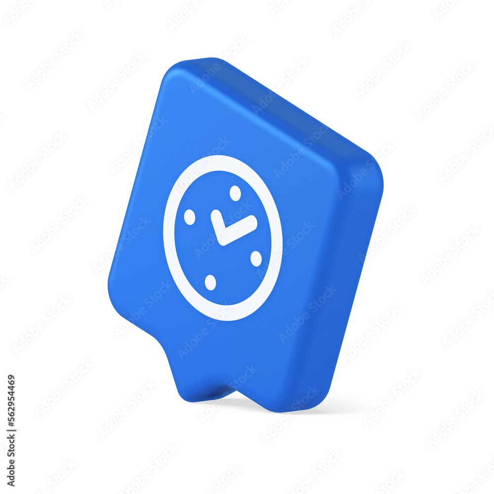 Poster Watch time control button alarm clock deadline checking web app design 3d realistic speech bubble icon