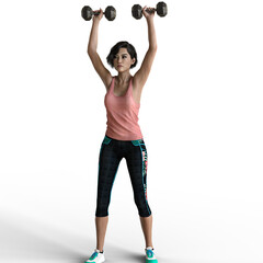 Asian woman working out with dumbbells