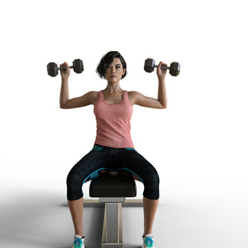 Asian woman working out with dumbbells