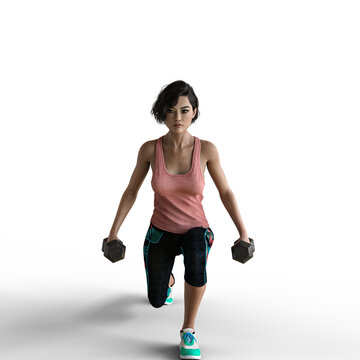 Asian woman working out with dumbbells