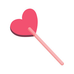 Hand drawn heart shaped sweet lollipop hard candy on a stick vector illustration. Cute romantic Valentines day doodle isolated on white.