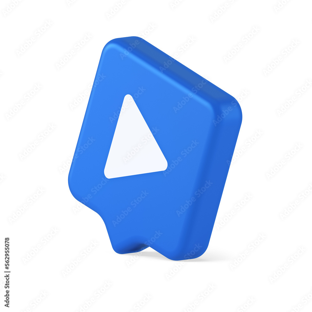 Poster play button triangle right arrow multimedia content player web app design 3d realistic speech bubble