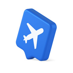 Airplane plane travel button flying vehicle commercial jet navigation 3d realistic speech bubble icon