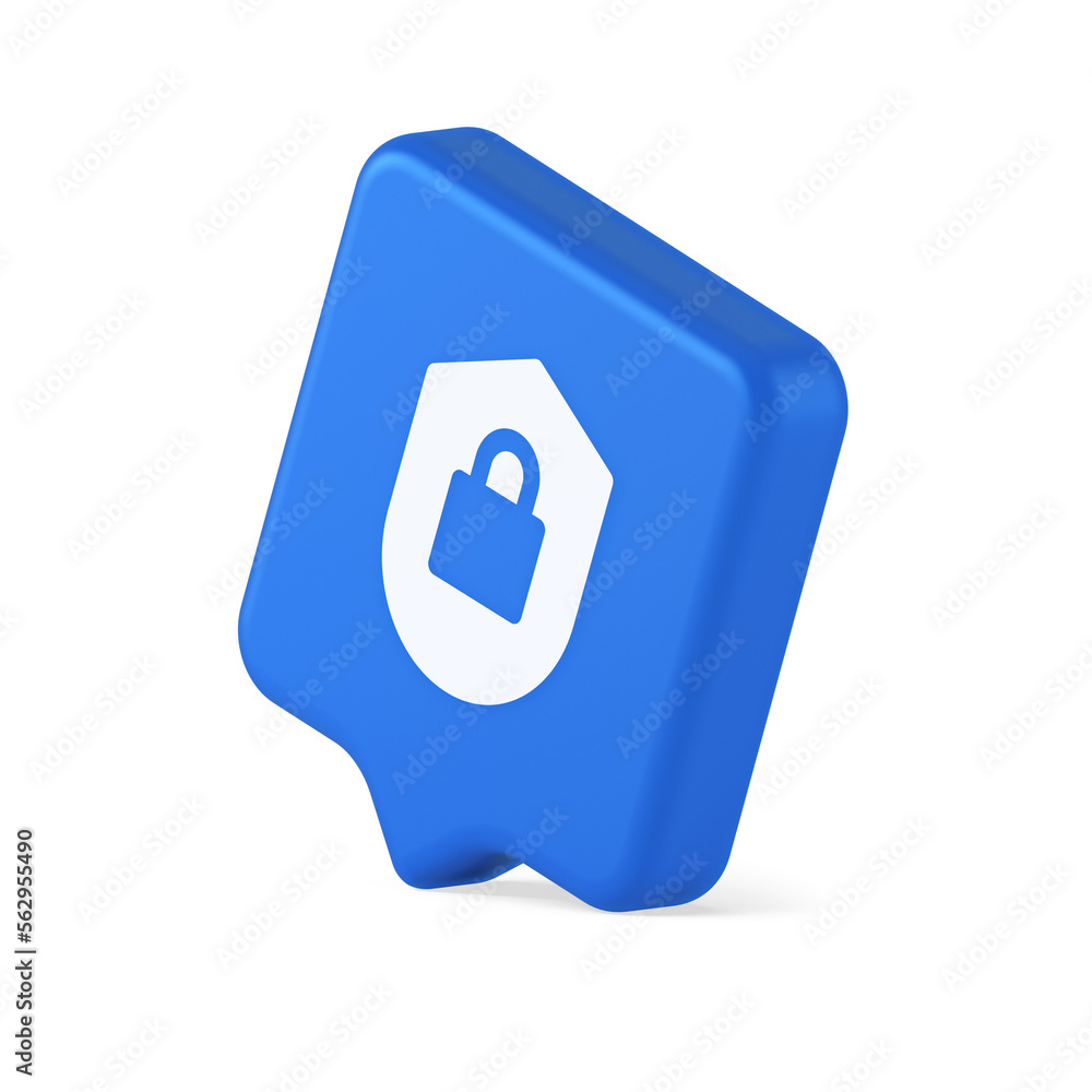 Poster lock shield security button privacy blocked password service web app 3d realistic speech bubble icon