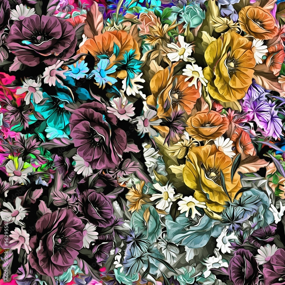 Aufkleber computer graphics of abstract floral psychedelic background stylization of colored chaotic stickers 
