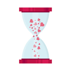 Hourglass filled with hearts. Time for love.