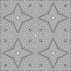 
Stylish texture with figures from lines.
Abstract geometric black and white pattern for web page, textures, card, poster, fabric, textile. Monochrome graphic repeating design. 