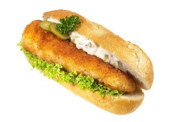 Fried Fish Fillet in a Bun PNG with Transparent Background