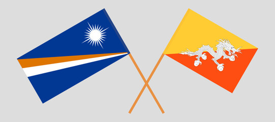 Crossed flags of Marshall Islands and Bhutan. Official colors. Correct proportion